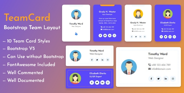 TeamCard | Bootstrap Team Member Layout