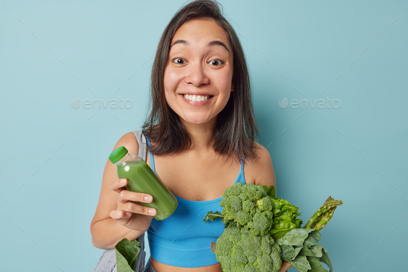 Healthy Eating And Detox Concept Positive Asian Woman With Dark Hair