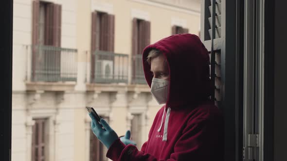 Student Freelancer Man Having Online Meeting on Balcony alt