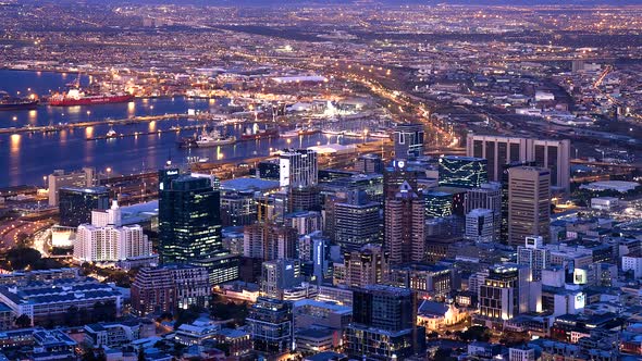 Beautiful and dramatic day to night time lapse of Cape Town City, South Africa