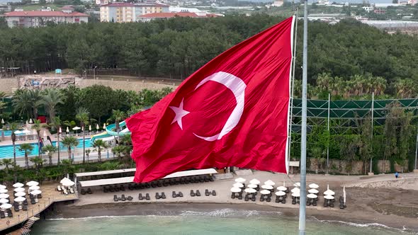 Turkısh flag aerıal vıew 4 K Turkey Alanya alt