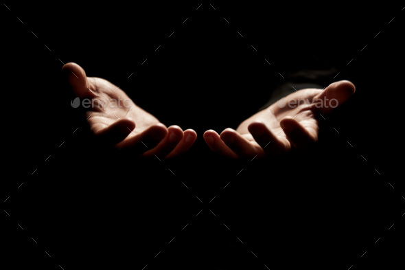 Connecting with God. Hands open to receive from God. - Stock Photo - Images