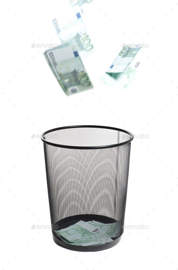 money flying into the trash