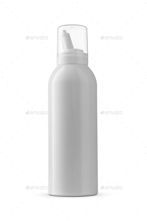 Nasal spray bottle for cleanse isolated on white. Stock Photo by Ha4ipuri