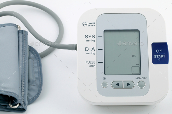 Apparatus for measuring blood pressure on a white background Stock