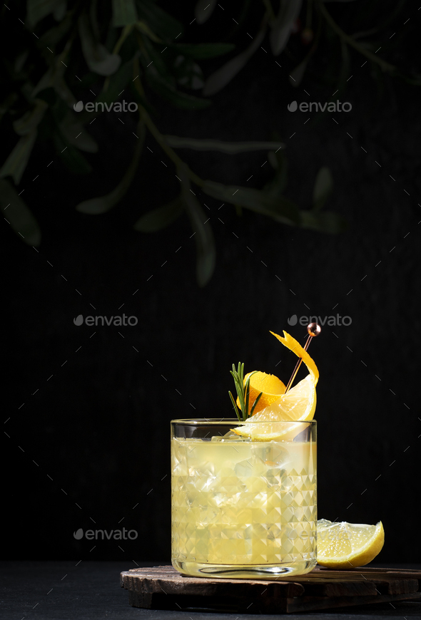 Penicillin alcoholic cocktail with scotch, whiskey, honey ginger syrup