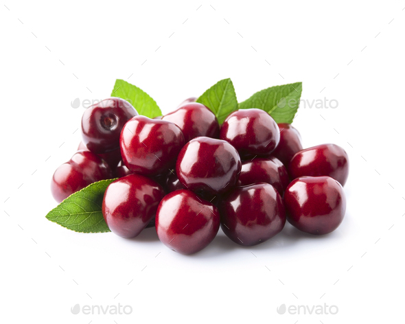 Cherry berry with leaves - Stock Photo - Images
