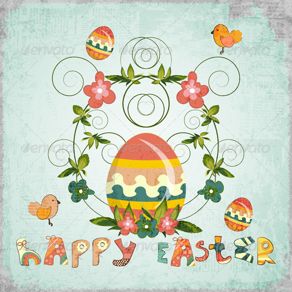 Retro Design of Easter Card - Seasons/Holidays Conceptual