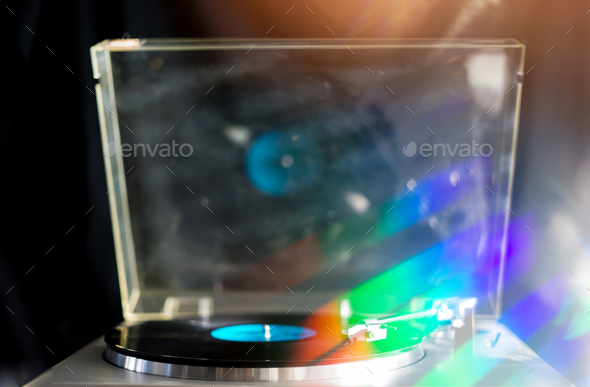 Close-up of vinyl record player. - Stock Photo - Images