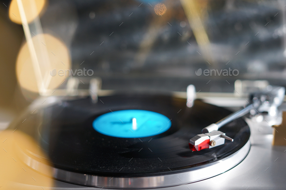 Turntable vinyl record player, needle on the disc. - Stock Photo - Images