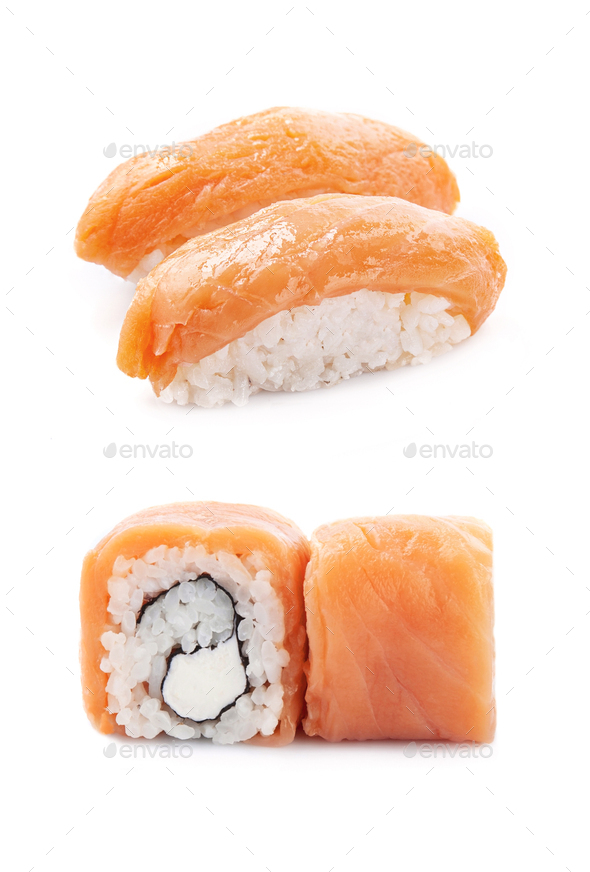 Sushi on white backgrounds. - Stock Photo - Images
