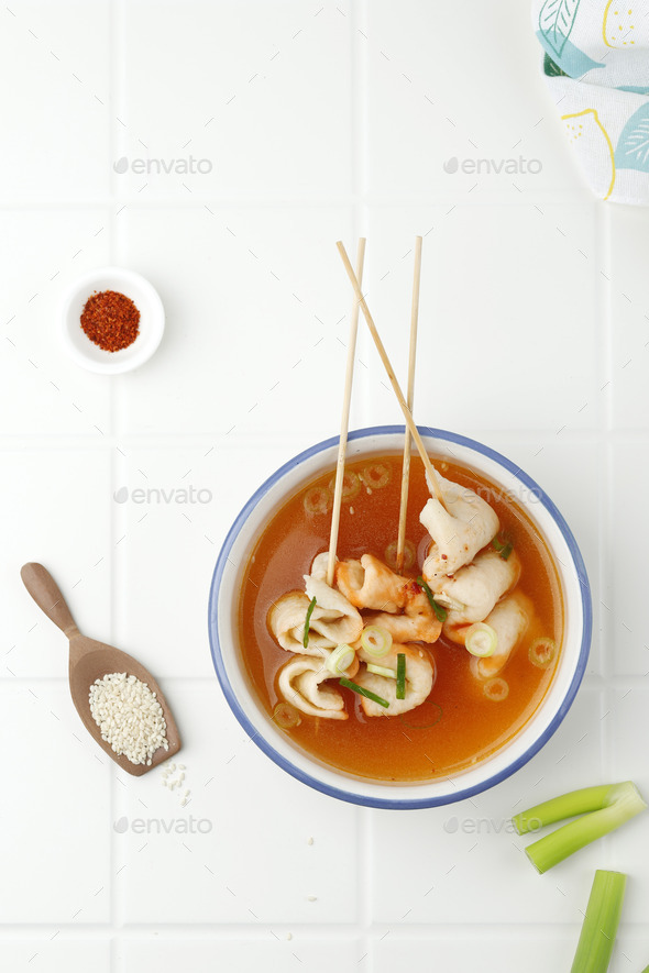 Eomukguk or Odeng Soup, Korean Popular Street Food Made from Fish Cake - Stock Photo - Images