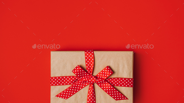 Subscription Boxes to Give and Receive. Subscription Gift Box, Care package with red ribbon