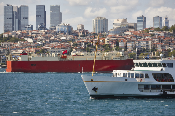 Maritime traffic at the Bosphorus strait in Istanbul. Transportation Turkey