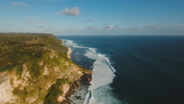 Rocky Coastline on the Island of Bali. Aerial View alt