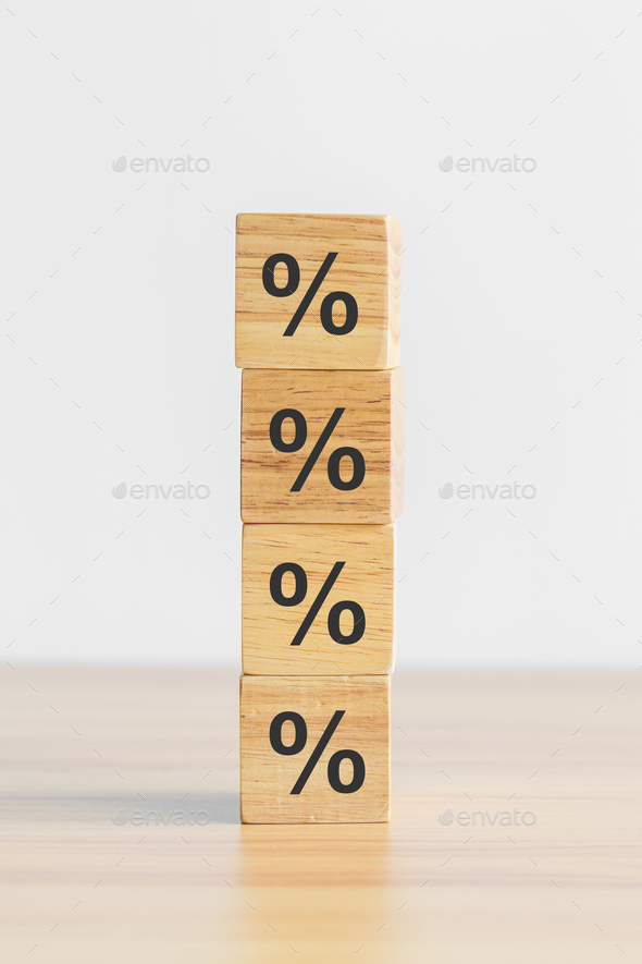 wood  block with percentage symbol icon. Interest rate - Stock Photo - Images