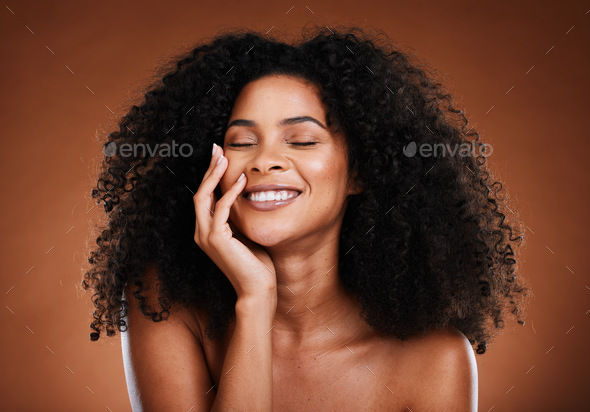 Hair Care Smile And Black Woman Natural Beauty Of A Model With