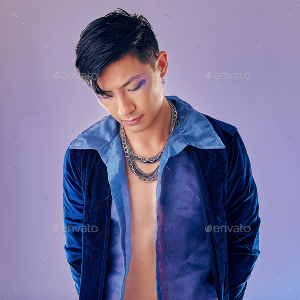 Asian man in purple jacket - Fashion and style Stock Photo