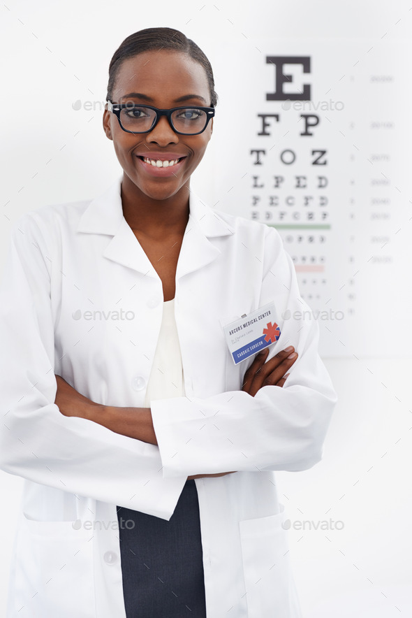 How Clearly Can You See Portrait Of A Female Optometrist Standing Beside A Eye Test Chart 5642