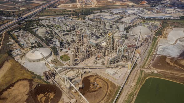 Huge factory complex  working, aerial drone hyper lapse 4k alt