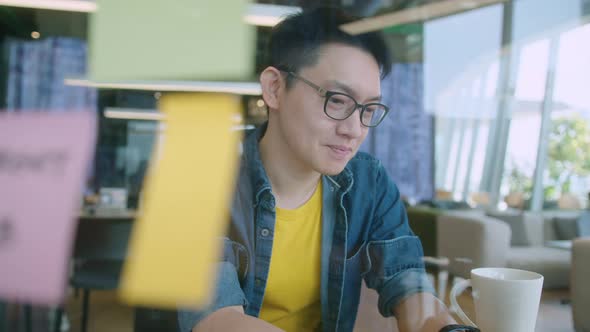 asian business male wearing glasses work remote new normal lifestyle
