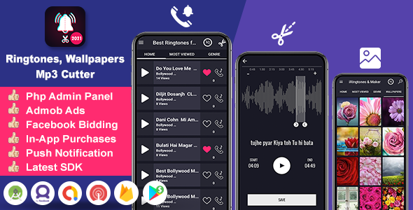 Pro Ringtones - HD Wallpapers - Mp3 Cutter, Ringtone Maker, Admin Panel - Admob