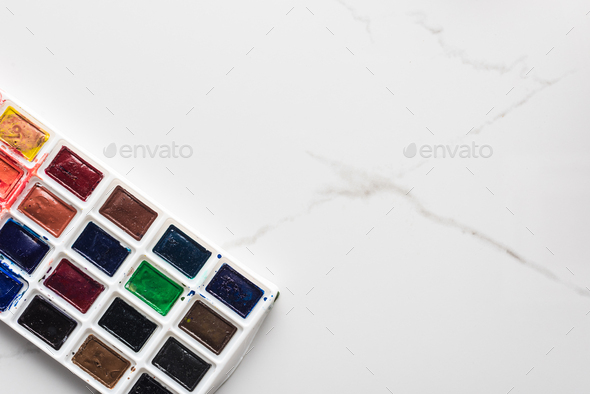 Watercolor paint palette, Stock image