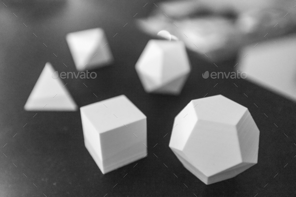 Beautiful shot of the five platonic solids printed in 3d