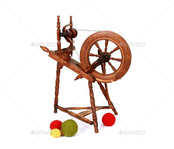 yarn spinning wheel stock photos - OFFSET
