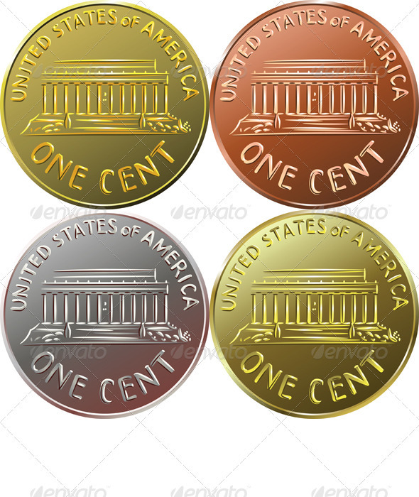 Vector American Money Gold Coin One Cent Penny - Concepts Business