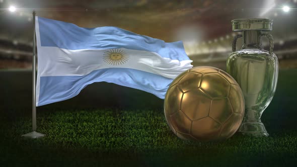 Argentina Flag With Football And Cup Background Loop alt
