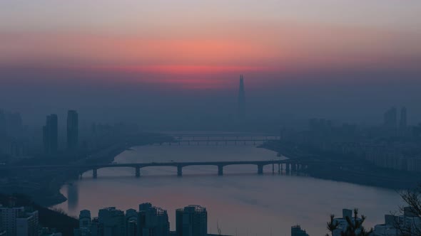 Time Lapse Sunrise morning at HanRiver (hangang) of Seoul  South Korea