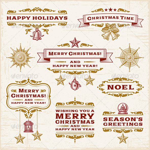 Vintage Christmas Labels - Decorative Symbols Decorative