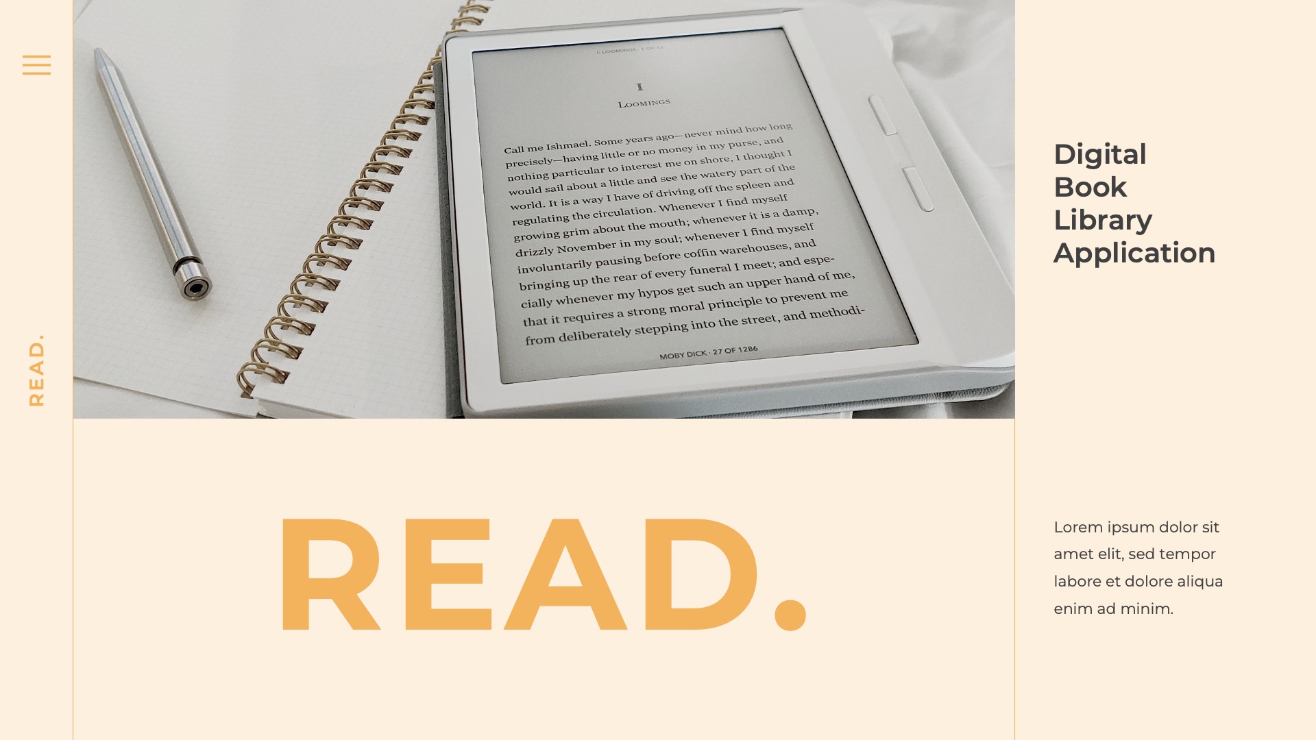 Read Digital Book Library Application PowerPoint, Presentation Templates