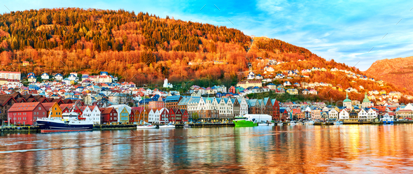 Bergen harbor panorama - Stock Photo - Images