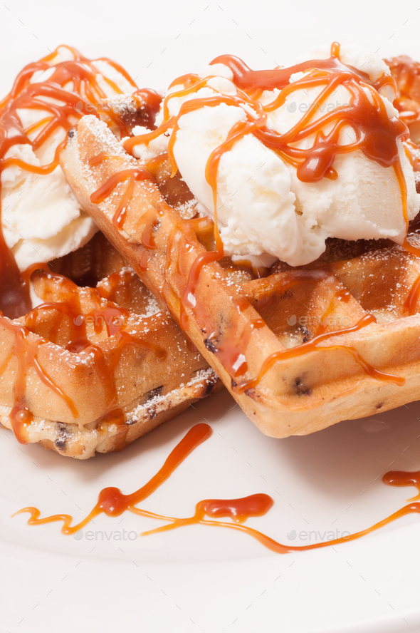 ice cream and waffles Stock Photo by wirestock PhotoDune