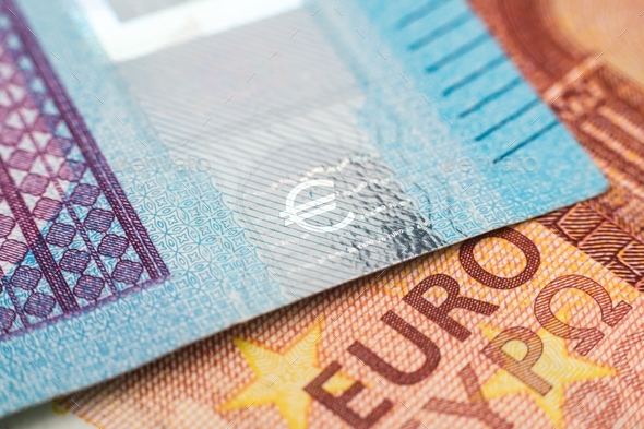 Macro photograph of the word euro on a euro banknote - Stock Photo - Images