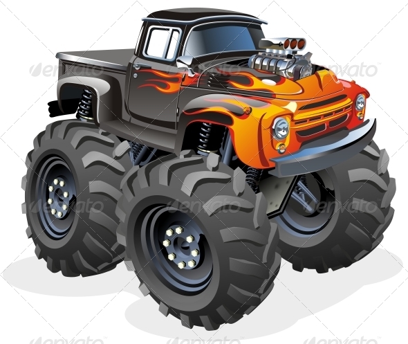 Set of monster trucks. pickup truck with big wheels Cartoon car design  ideas for boys. 14569380 PNG
