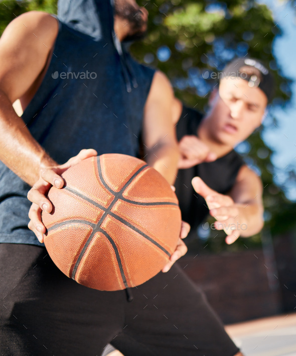 Basketball player, dribble carry ball and playing on basketball court for fitness, heal and trainin