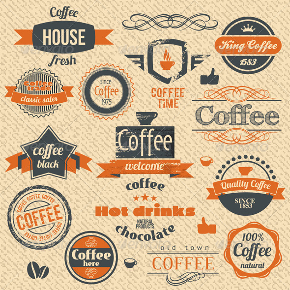 Coffee Stamps and Label Design - Decorative Symbols Decorative