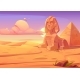 Egyptian Desert with Ancient Sphinx and Pyramid