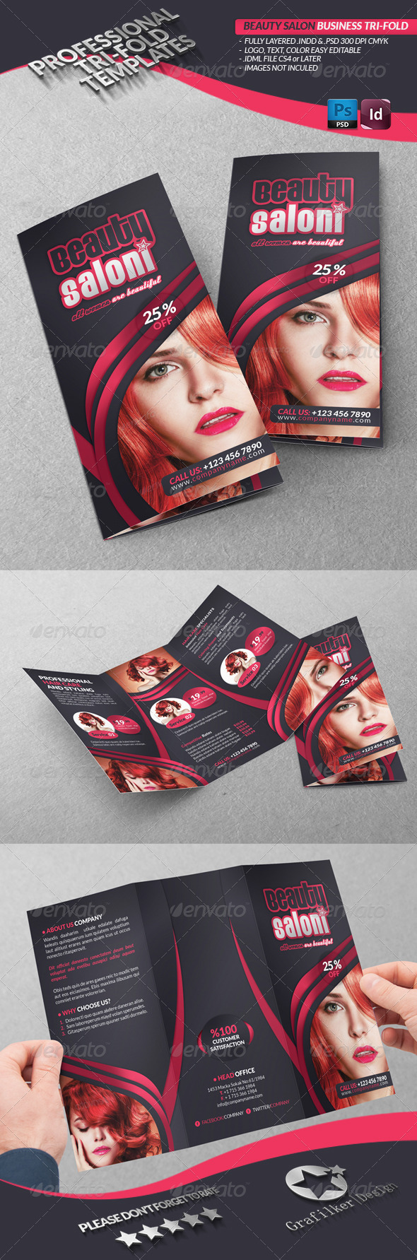 Beauty Salon Business Tri-Fold - Brochures Print Templates