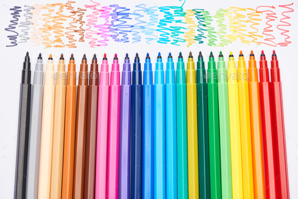 Set of bright colored felt-tip pens without cups isolated on white Stock  Photo by LightFieldStudios