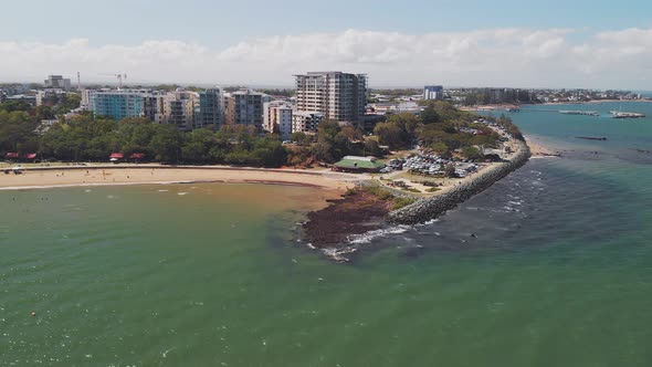 Aerial drone view of Suttons Beach, Redcliffe, Australia alt