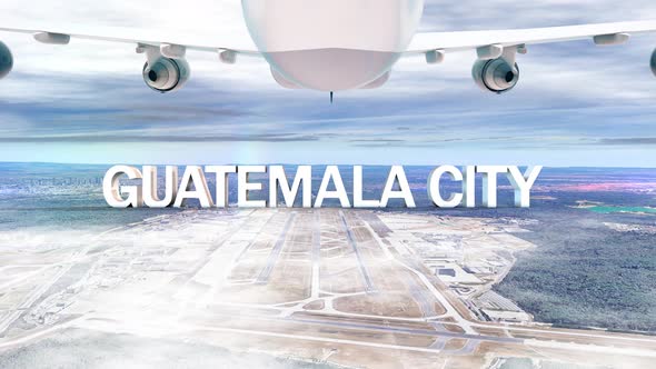 Commercial Airplane Over Clouds Arriving City Guatemala City