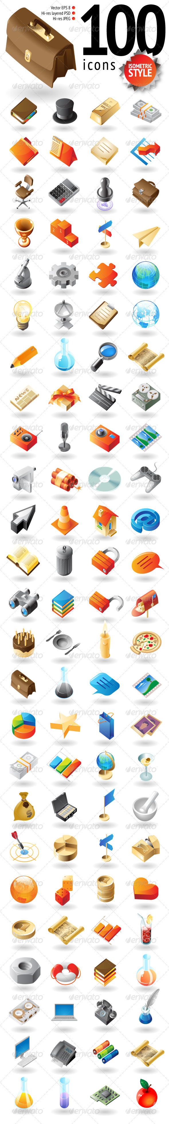 100 Isometric-Style Icons - Web Icons