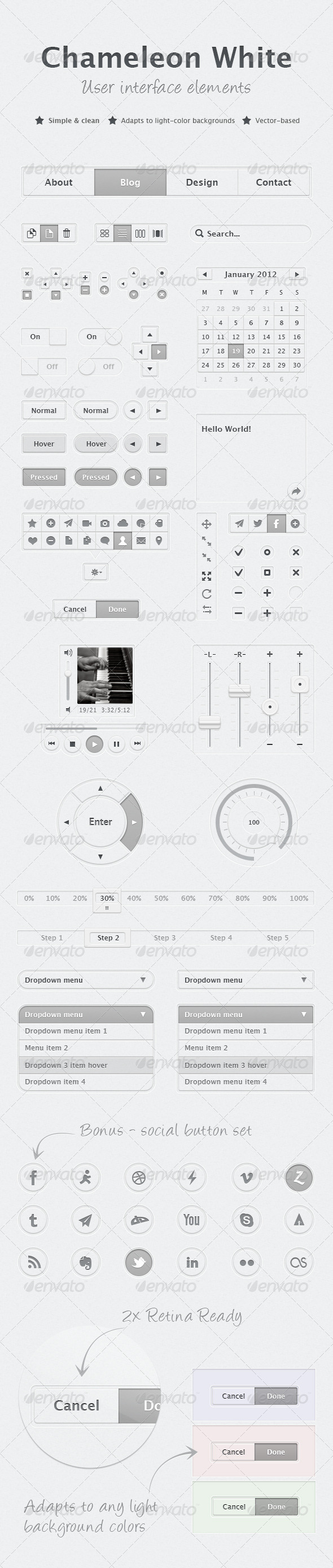 Chameleon White UI Kit - User Interfaces Web Elements