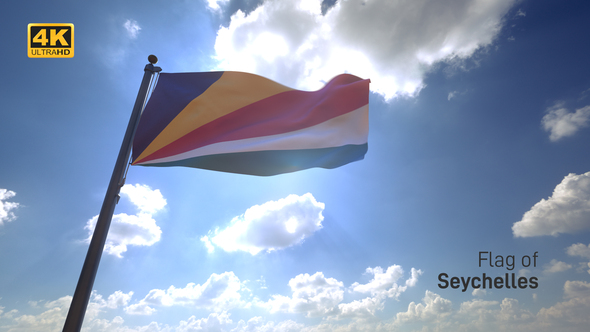Seychelles Flag on a Flagpole V4 - 4K alt