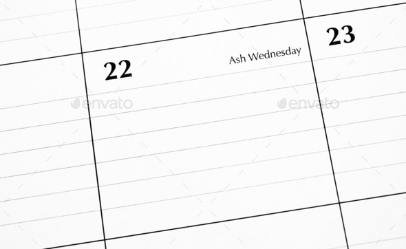 Overhead view of a date Ash Wednesday on a desktop calendar Stock Photo ...