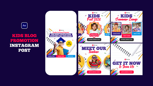 Kids blog promotion instagram post Elements template preview